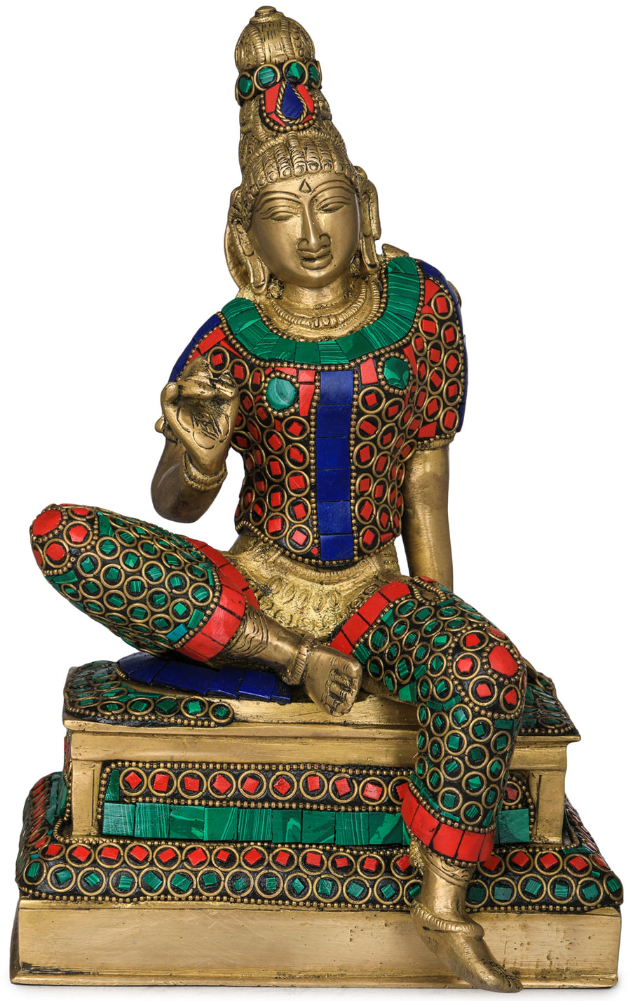 10" Seated Parvati Brass Sculpture Handcrafted Idol