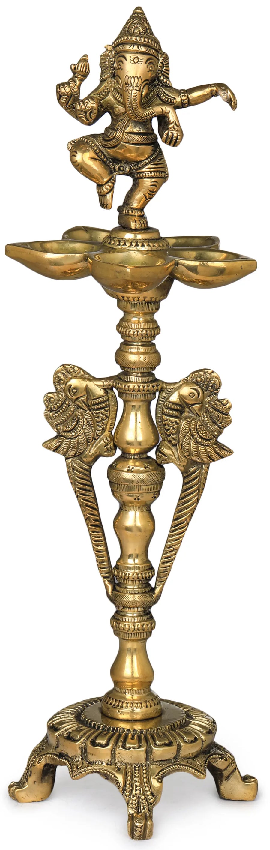 12" Brass Ganesha Lamp Handmade for Pooja Home Decor