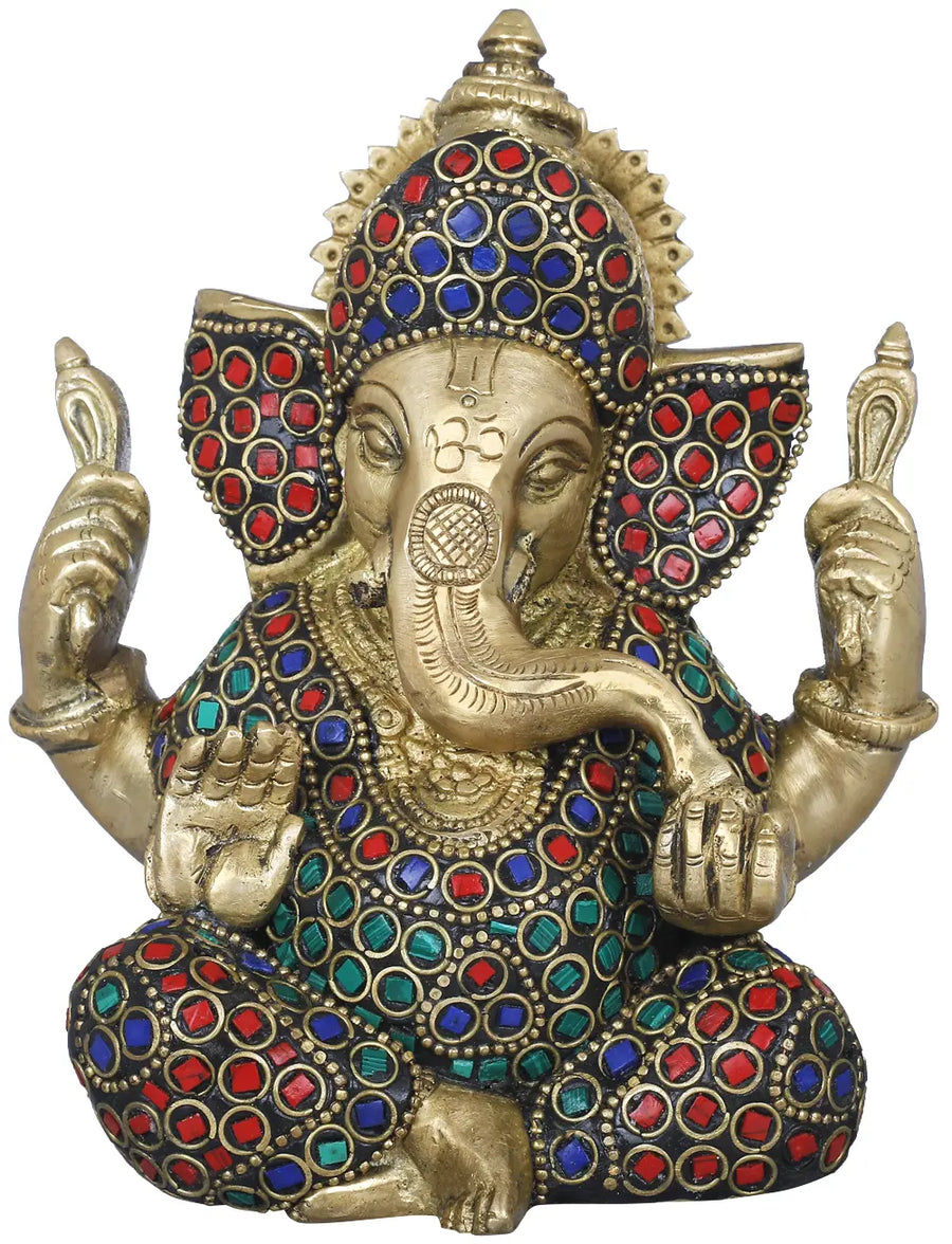 5" Blessing Ganesha Brass Statue Handmade