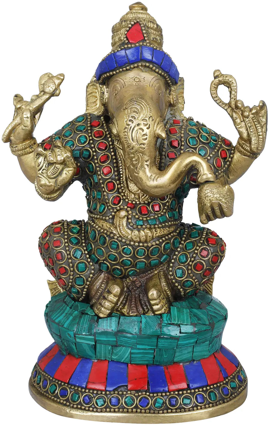 7" Handmade Brass Ganesha Idol for Pooja