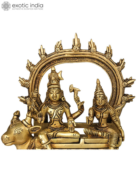 7" Shiva Parvati Seated on Nandi In Brass | Handmade | Made In India