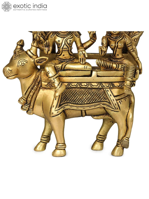 7" Shiva Parvati Seated on Nandi In Brass | Handmade | Made In India