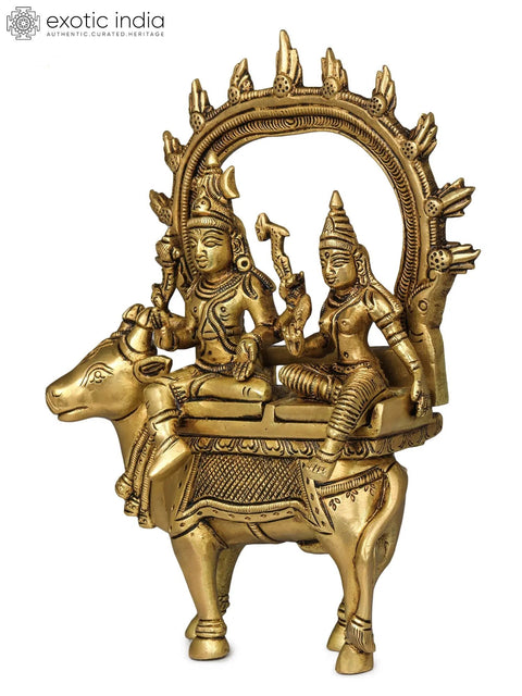 7" Shiva Parvati Seated on Nandi In Brass | Handmade | Made In India