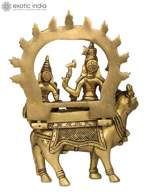 7" Shiva Parvati Seated on Nandi In Brass | Handmade | Made In India