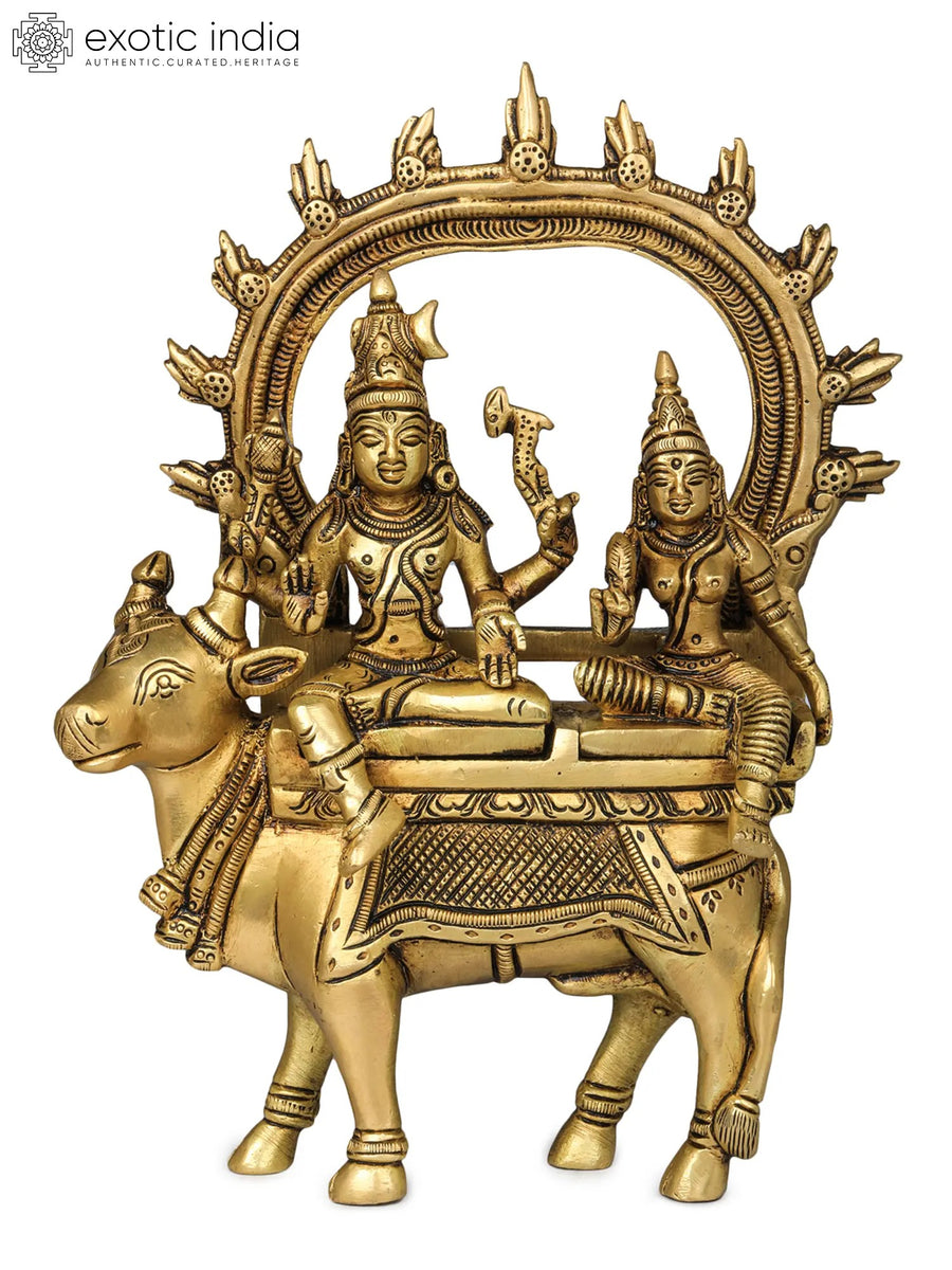 7" Shiva Parvati Seated on Nandi Brass Statue Handmade