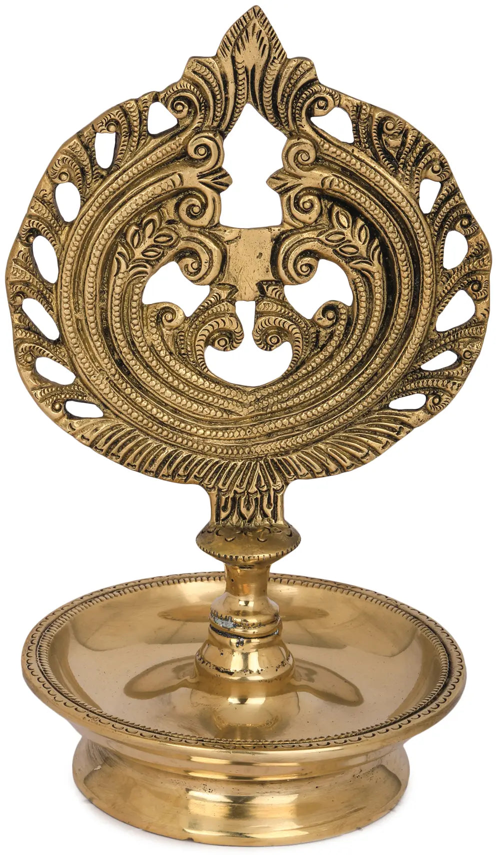 8" Peacock Feather Shaped Butter Lamp in Brass | Handmade | Made in India
