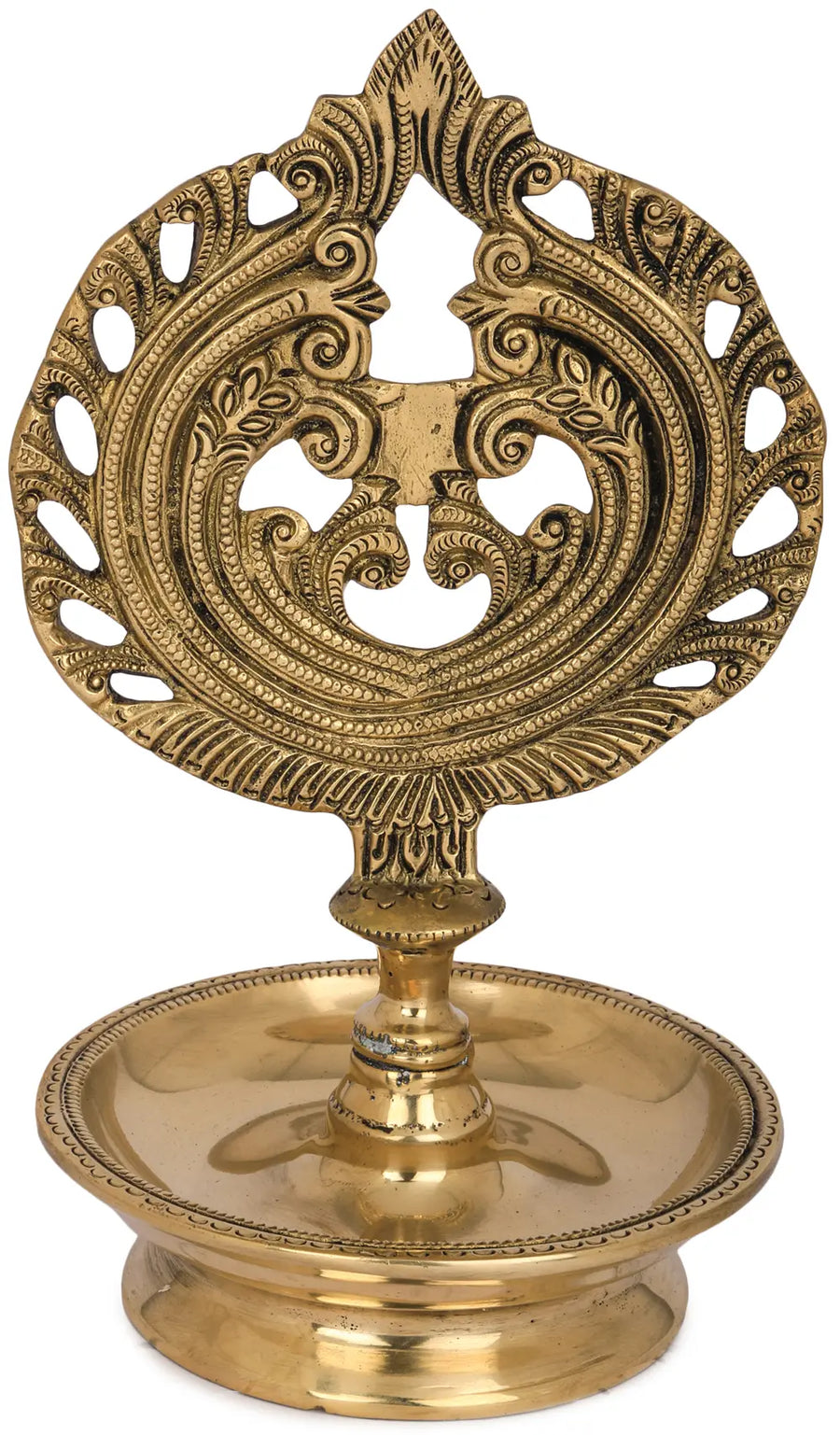 8" Brass Peacock Feather Butter Lamp Handmade