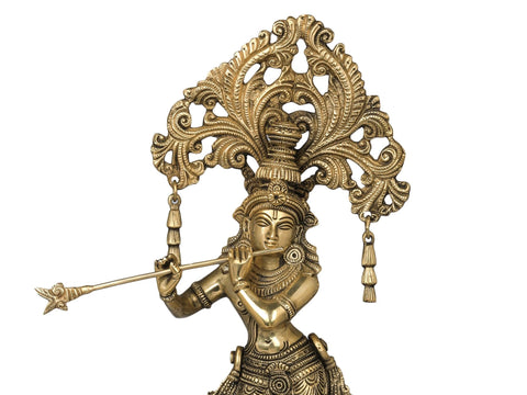 14" Charming Krishna in Brass | Handmade | Made in India