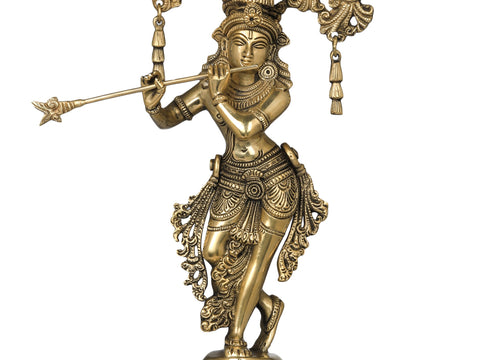 14" Charming Krishna In Brass | Handmade | Made In India