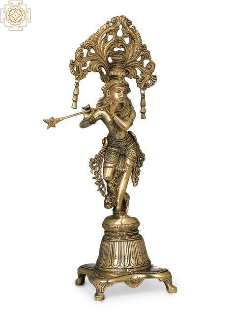 14" Charming Krishna In Brass | Handmade | Made In India