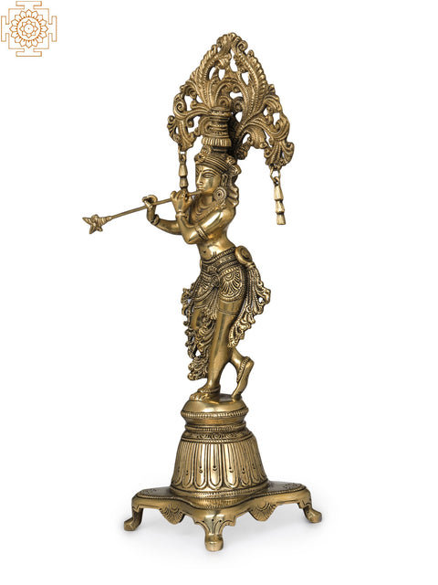 14" Charming Krishna In Brass | Handmade | Made In India