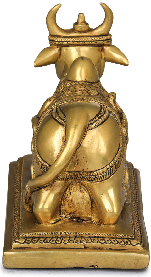 8" Nandi with Shiva Linga on His Head and Overcloth In Brass | Handmade | Made In India