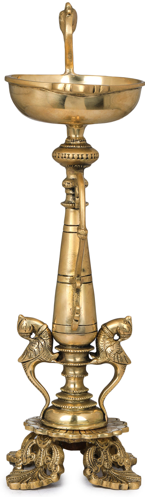 12" Peacock and Parrots Ritual Lamp in Brass | Handmade | Made in India