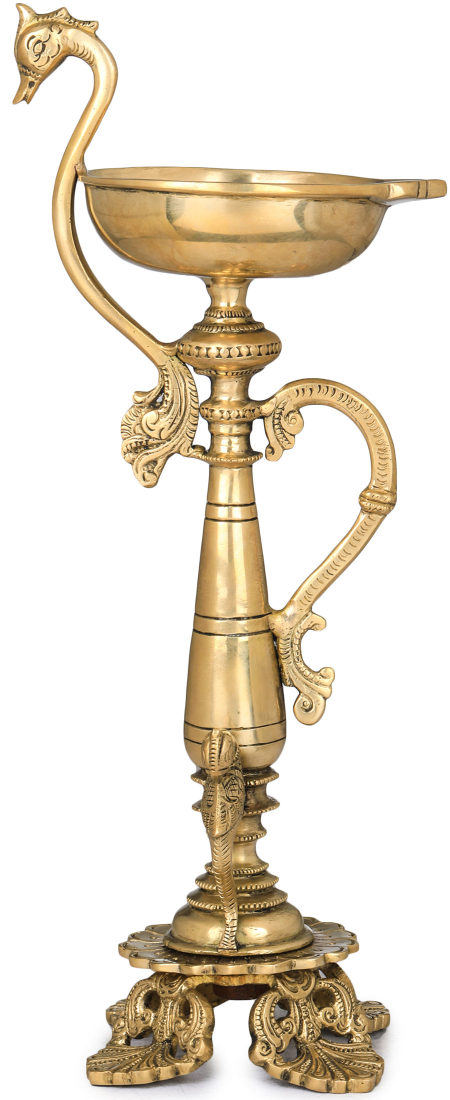 12" Peacock and Parrots Brass Ritual Lamp Handmade