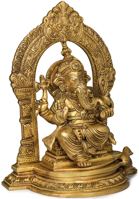 10" Temple Ganesha In Brass | Handmade | Made In India