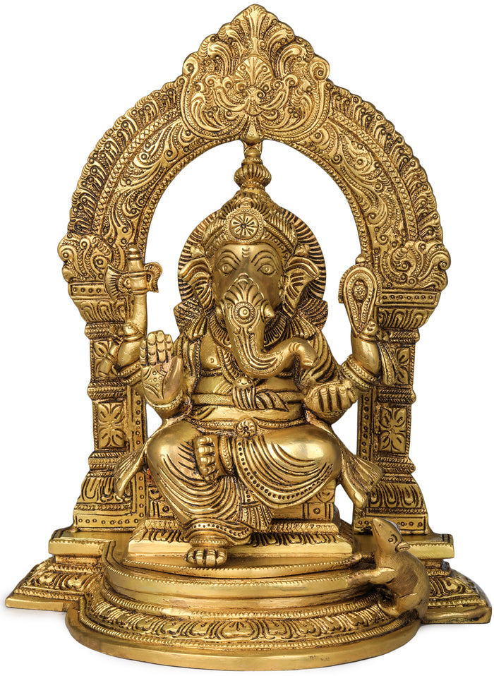 10" Handmade Ganesha Temple Brass Statue
