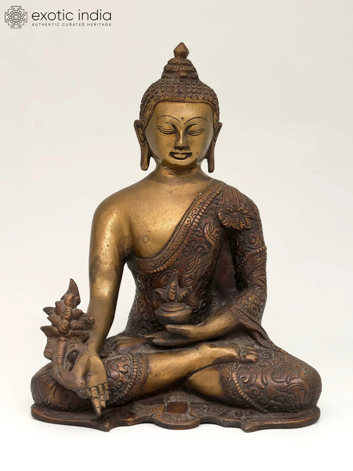10" Handmade Tibetan Buddhist Medicine Buddha Brass Statue