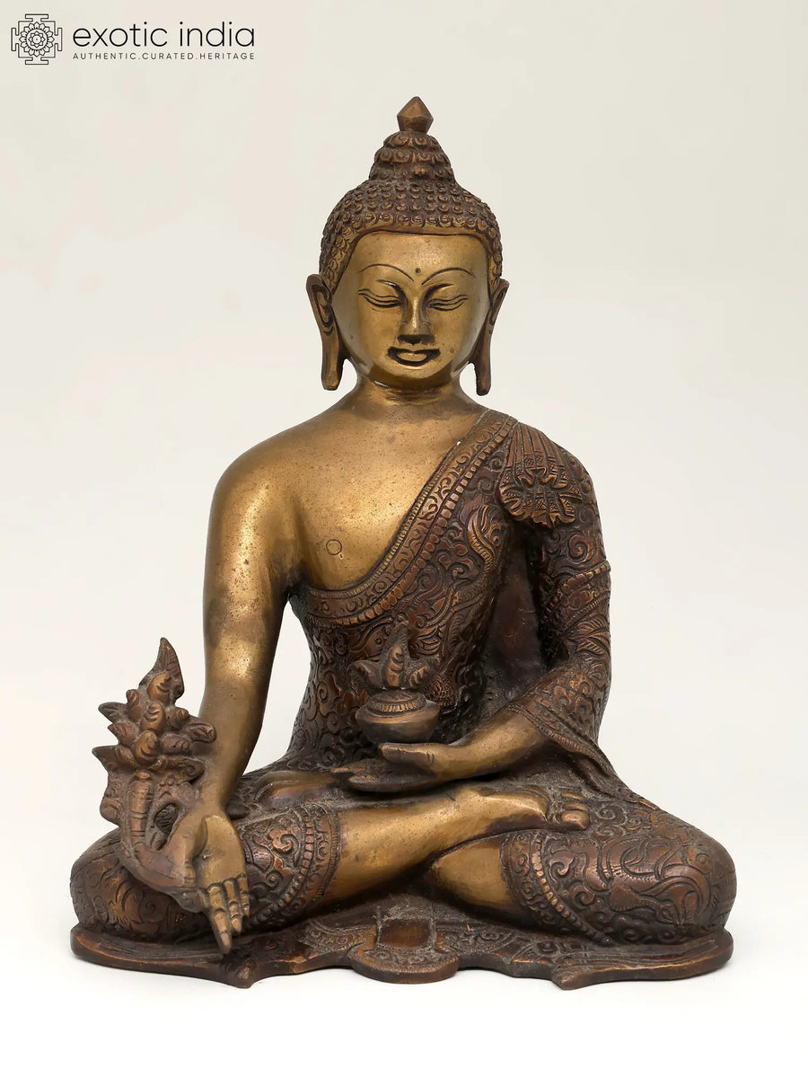 10" Handmade Tibetan Buddhist Medicine Buddha Brass Statue