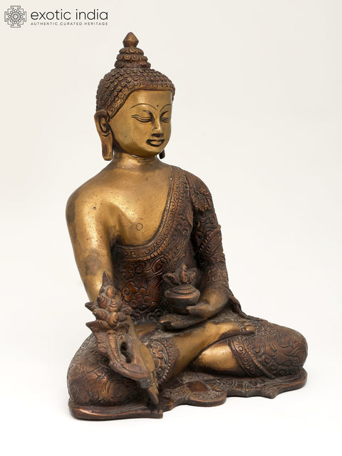 10" Tibetan Buddhist Medicine Buddha In Brass | Handmade | Made In India
