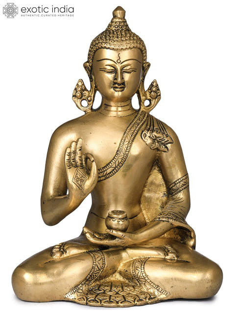 9" Lord Buddha in Vitark Buddha - Tibetan Buddhist In Brass | Handmade | Made In India
