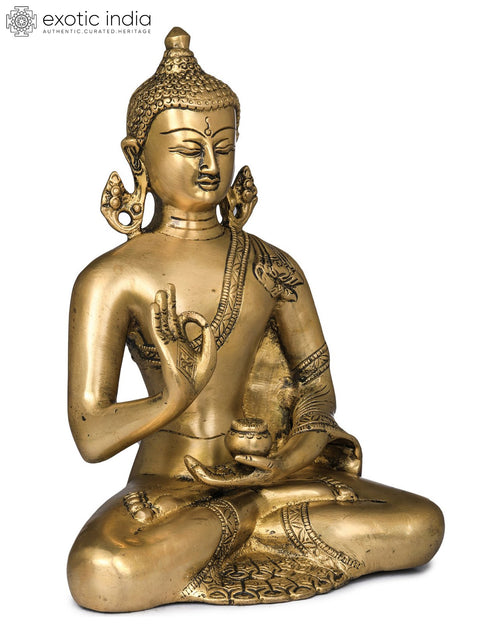 9" Lord Buddha in Vitark Buddha - Tibetan Buddhist In Brass | Handmade | Made In India