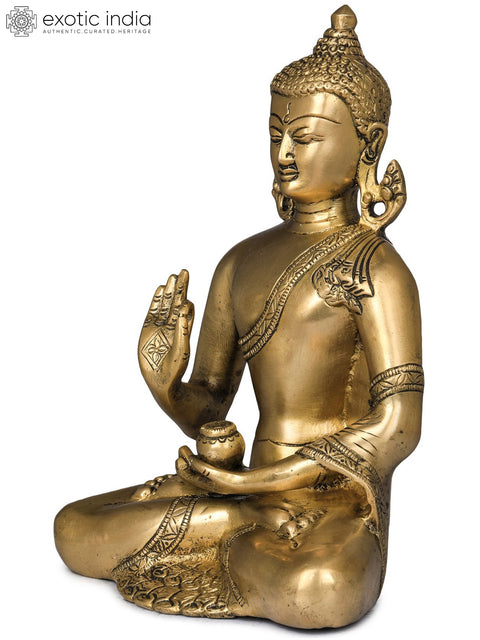 9" Lord Buddha in Vitark Buddha - Tibetan Buddhist In Brass | Handmade | Made In India
