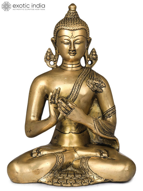 9" Lord Buddha Dharmachakra Mudra Handmade Brass Idol