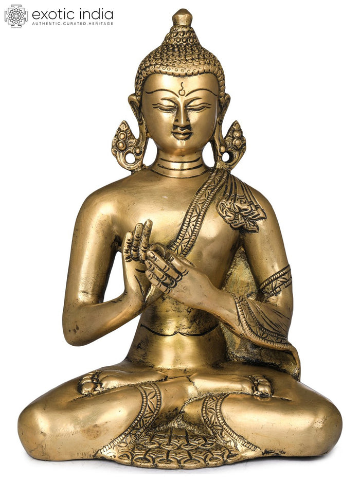 9" Lord Buddha Dharmachakra Mudra Handmade Brass Idol