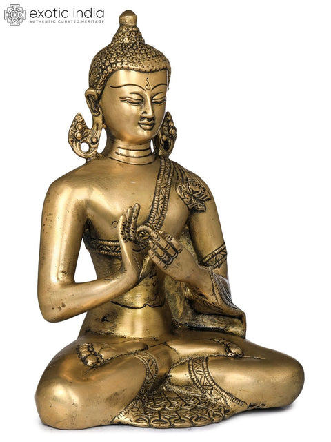 9" Lord Buddha in Dharmachakra Mudra - Tibetan Buddhist Deity Brass Idol