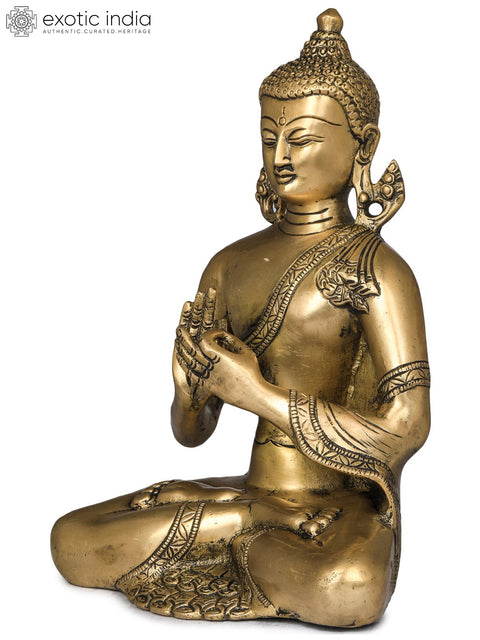 9" Lord Buddha in Dharmachakra Mudra - Tibetan Buddhist Deity Brass Idol
