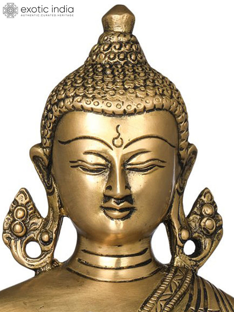 9" Lord Buddha in Dharmachakra Mudra - Tibetan Buddhist Deity Brass Idol