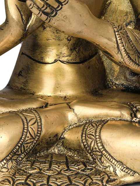9" Lord Buddha in Dharmachakra Mudra - Tibetan Buddhist Deity Brass Idol