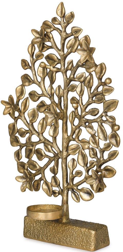 Champa (Frangipani) Tree in Brass with Attached Wax Diya Holder