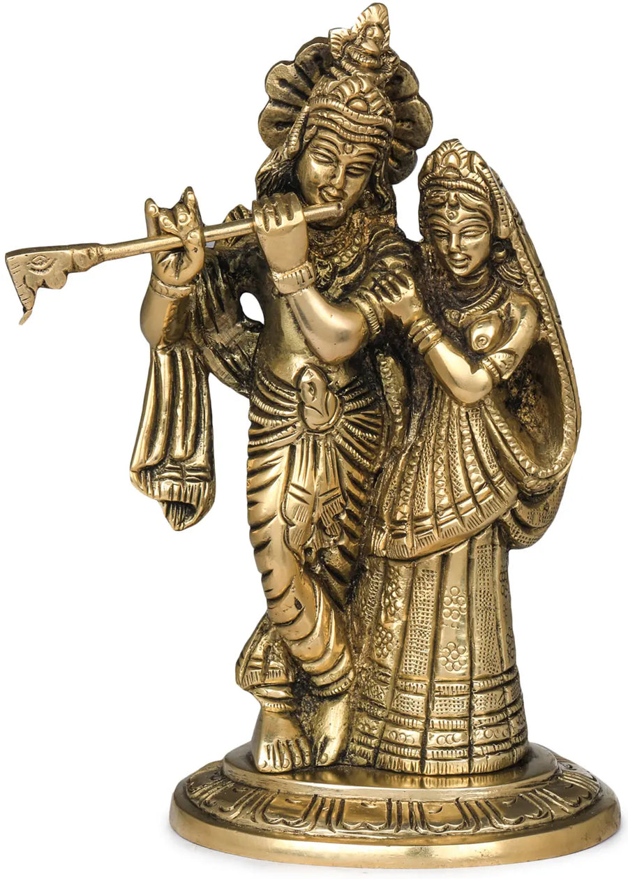 5" Radha Krishna Handmade Brass Statue for Pooja