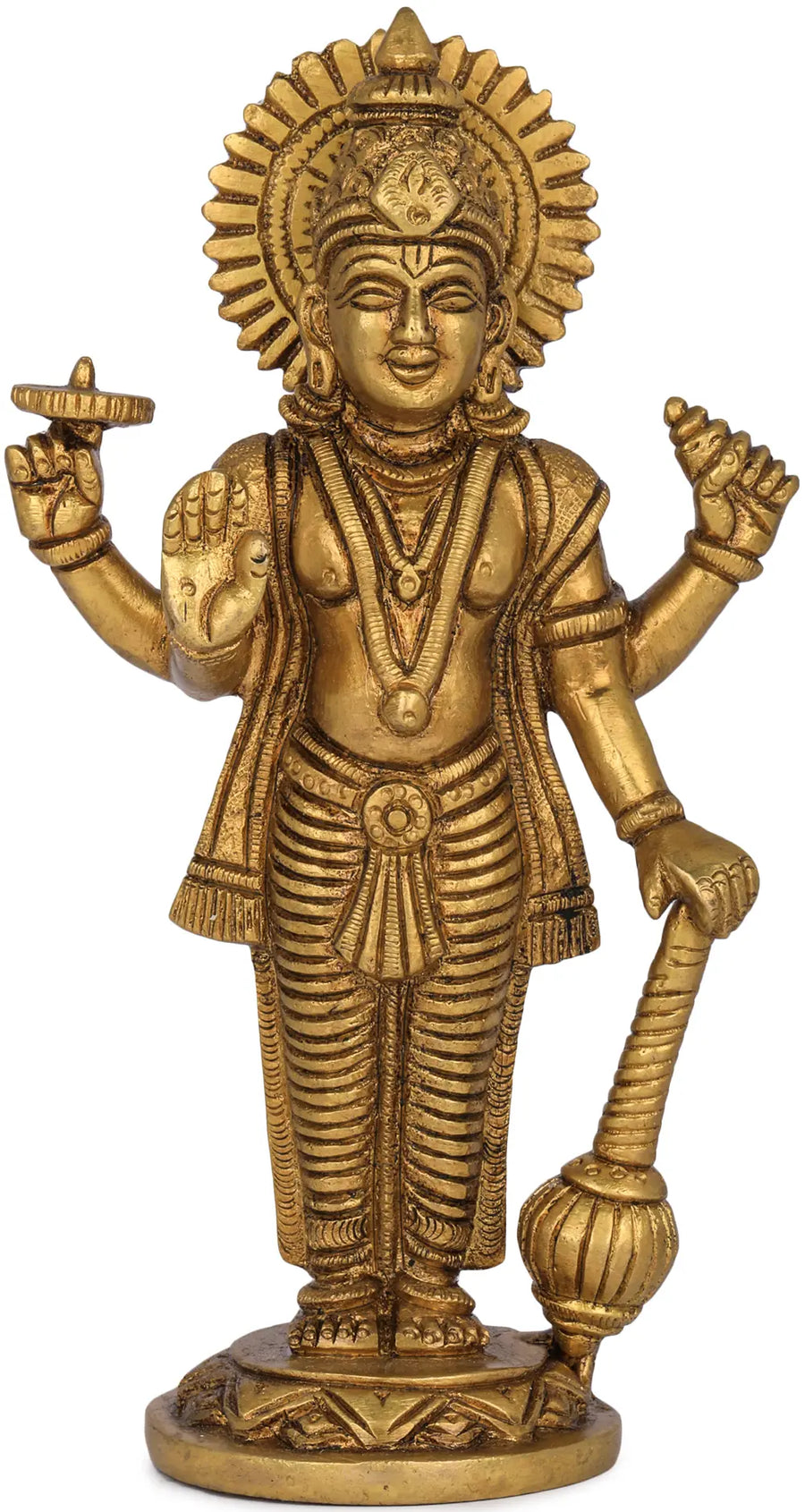 7" Four-Armed Standing Vishnu Brass Statue Handmade