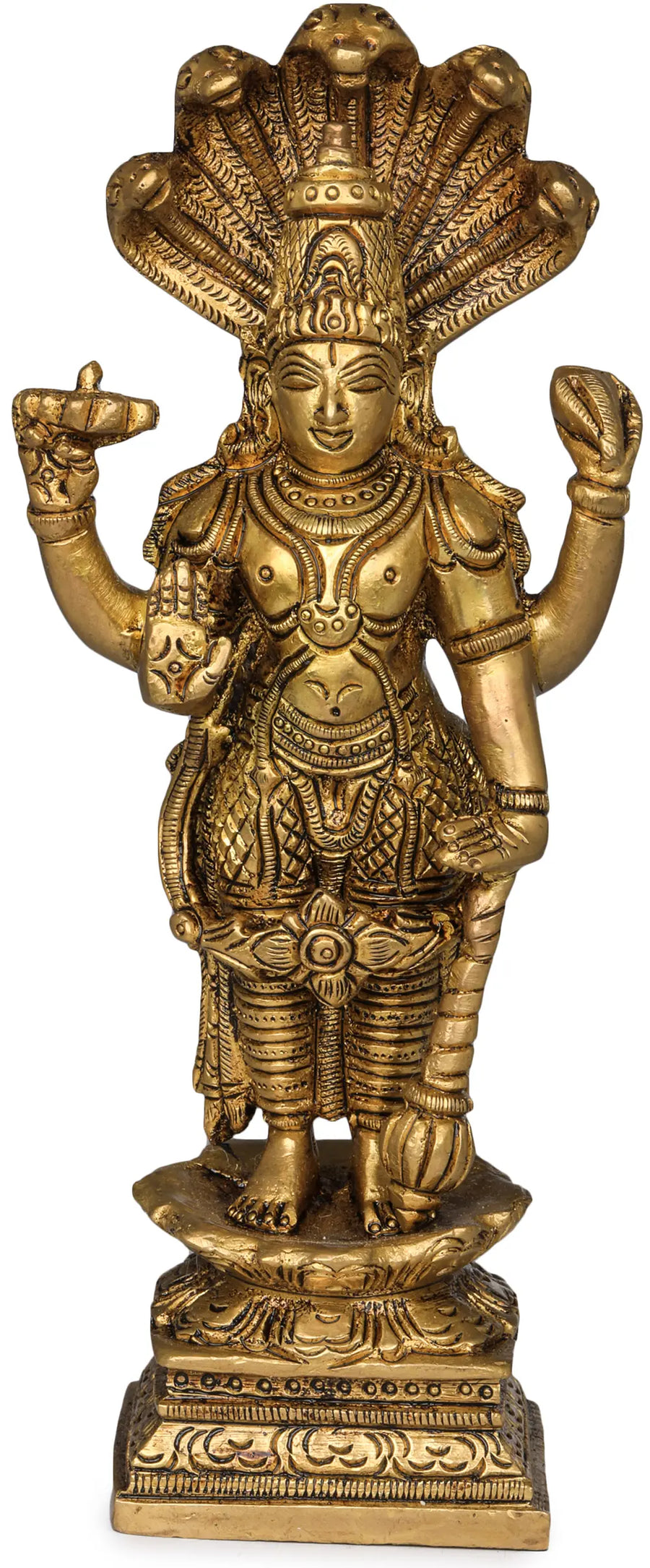 7" Brass Lord Vishnu Statue with Sheshanaga Handmade