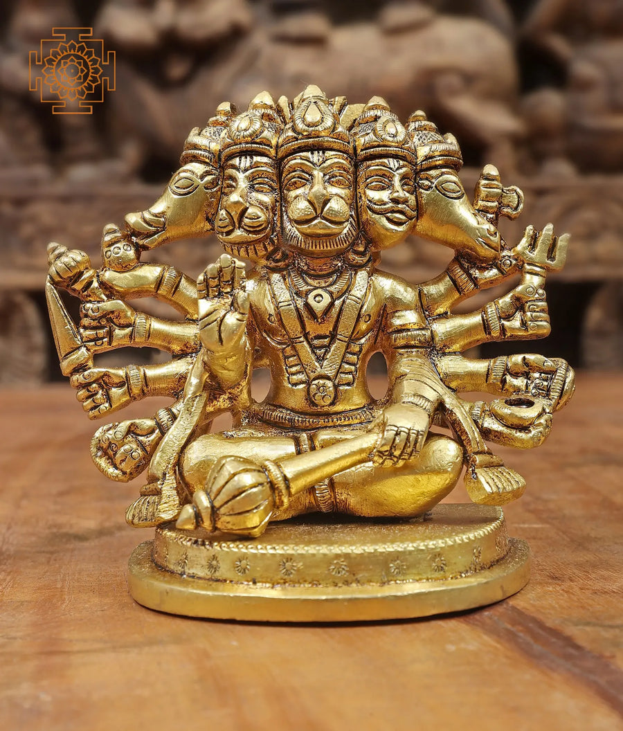 3" Small Panchmukhi Hanuman Brass Statue Handmade