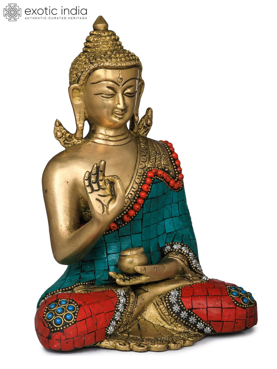 8" Handmade Tibetan Buddhist Buddha Vitark Mudra Brass Statue