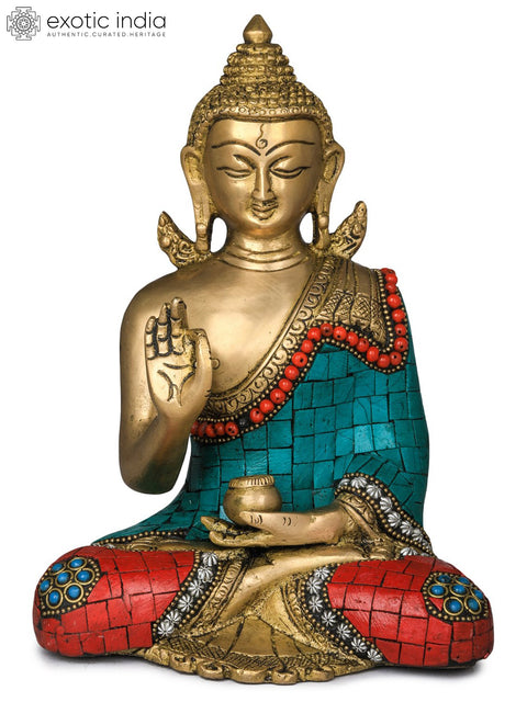 8" Tibetan Buddhist Deity Buddha in Vitark Mudra In Brass | Handmade | Made In India