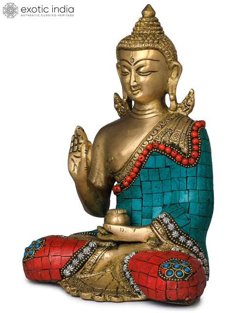 8" Tibetan Buddhist Deity Buddha in Vitark Mudra In Brass | Handmade | Made In India