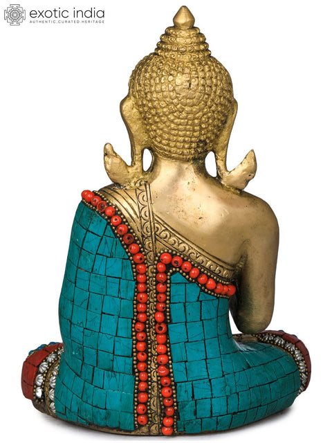 8" Tibetan Buddhist Deity Buddha in Vitark Mudra In Brass | Handmade | Made In India