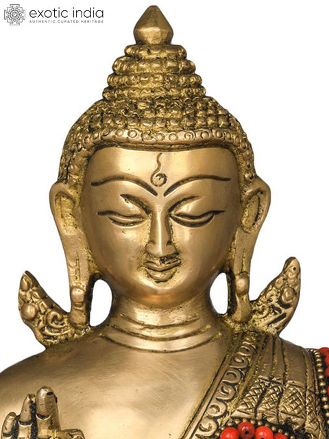 8" Tibetan Buddhist Deity Buddha in Vitark Mudra In Brass | Handmade | Made In India