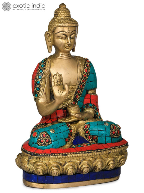 8" Tibetan Buddhist Deity Buddha in Ashirwad Mudra In Brass | Handmade | Made In India