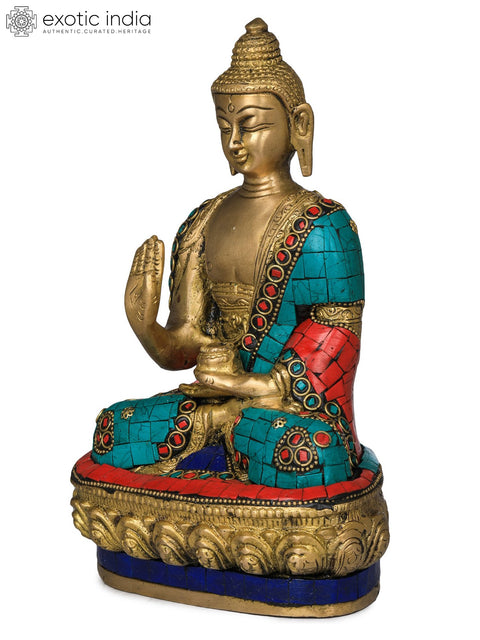 8" Tibetan Buddhist Deity Buddha in Ashirwad Mudra In Brass | Handmade | Made In India