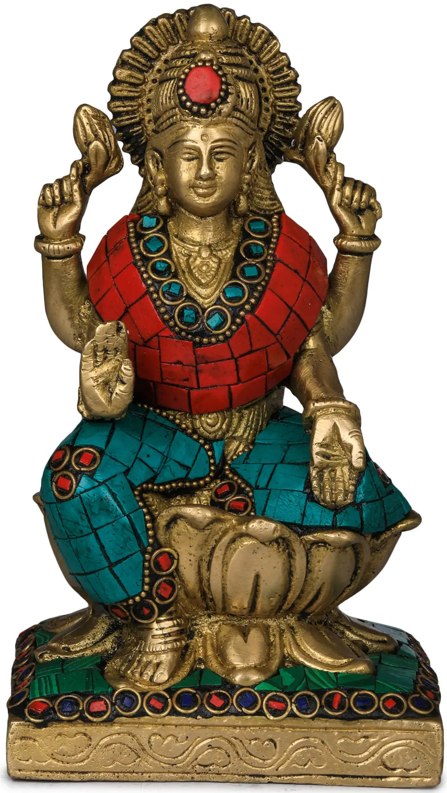 7" Handmade Goddess Lakshmi Brass Sculpture for Pooja