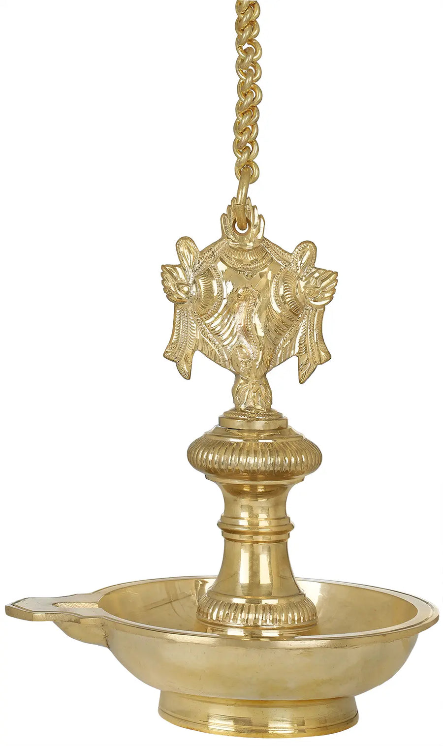 10" Brass Roof Hanging Lamp with Conch and Chakra Vaishnava Symbols
