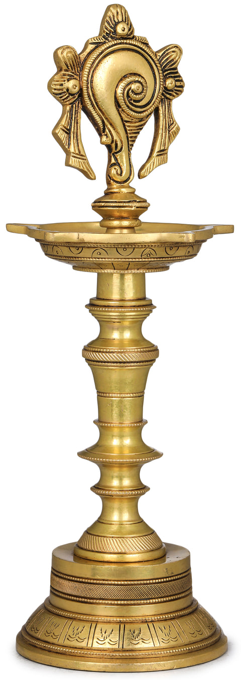 12" Conch Lamp in Brass | Handmade | Made in India