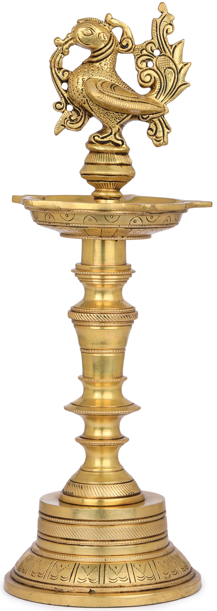 12" Handmade Brass Five Wicks Peacock Annam Lamp