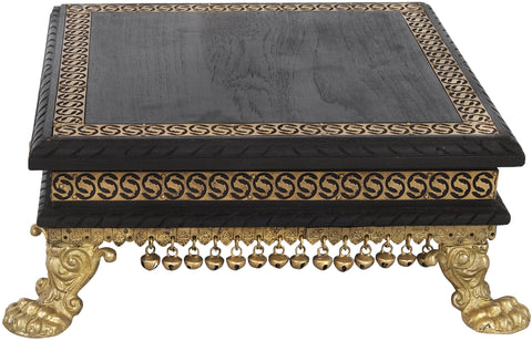 Ritual Wooden Chowki with Brass Decoration and Ghungroos