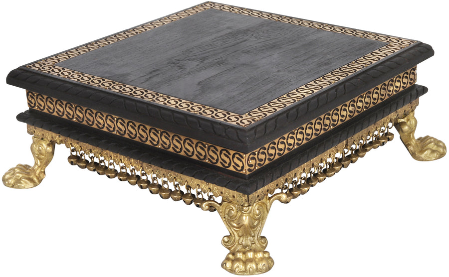 Wooden Chowki with Brass Decoration and Ghungroos for Pooja